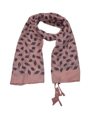 Cotton Stole with Black Coloured Leaves Print and Bead Fringes  Pink 1