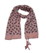 Cotton Stole with Black Coloured Leaves Print and Bead Fringes  Pink