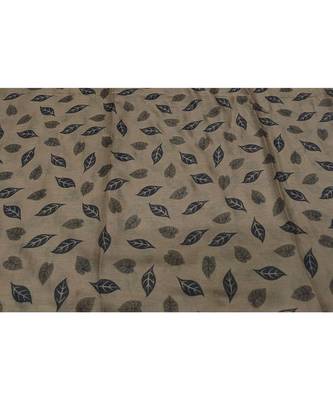 Cotton Stole with Black Coloured Leaves Print and Bead Fringes  Brown 4