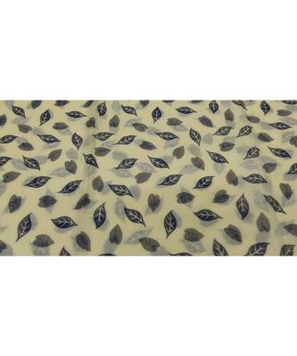 Cotton Stole with Black Coloured Leaves Print and Bead Fringes  Yellow 4