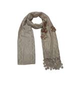 Designer Cotton Stole  With Beautiful Flower Patchs and Embroidered Fringe Lace  Beige