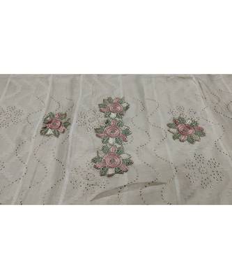Designer Cotton Stole  With Beautiful Flower Patchs and Embroidered Fringe Lace  Beige 4