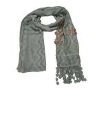 Designer Cotton Stole  With Beautiful Flower Patchs and Embroidered Fringe Lace  Greyish Green