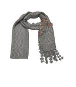 Designer Cotton Stole  With Beautiful Flower Patchs and Embroidered Fringe Lace  Light Grey
