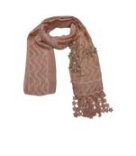 Designer Cotton Stole  With Beautiful Flower Patchs and Embroidered Fringe Lace  Light Orange