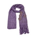 Designer Cotton Stole  With Beautiful Flower Patchs and Embroidered Fringe Lace  Light Violet