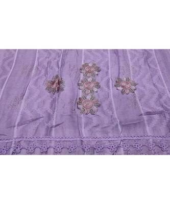 Designer Cotton Stole  With Beautiful Flower Patchs and Embroidered Fringe Lace  Light Violet 4