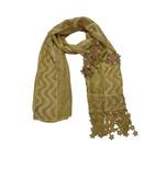 Designer Cotton Stole  With Beautiful Flower Patchs and Embroidered Fringe Lace  Yellow