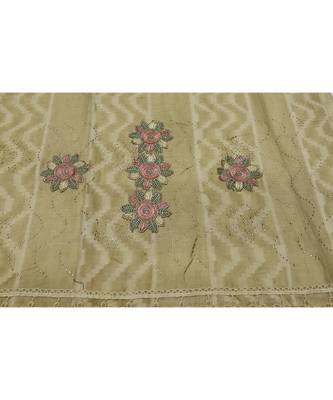 Designer Cotton Stole  With Beautiful Flower Patchs and Embroidered Fringe Lace  Yellow 4
