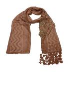Designer Cotton Stole  With Beautiful Flower Patchs and Embroidered Fringe Lace  Dark Orange
