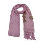 Designer Cotton Stole  With Beautiful Flower Patchs and Embroidered Fringe Lace  Light Pink