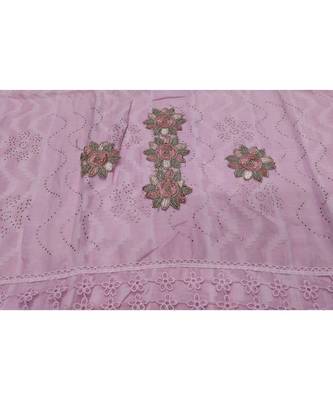 Designer Cotton Stole  With Beautiful Flower Patchs and Embroidered Fringe Lace  Light Pink 4