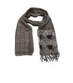 Designer Cotton Scarf With  Floral Patch work and Delicate leave shape embroidery  and Beautiful Fringes  Grey