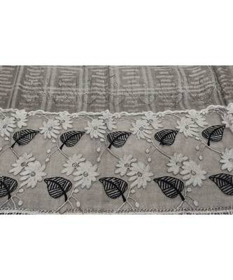 Designer Cotton Scarf With  Floral Patch work and Delicate leave shape embroidery  and Beautiful Fringes  Grey 4