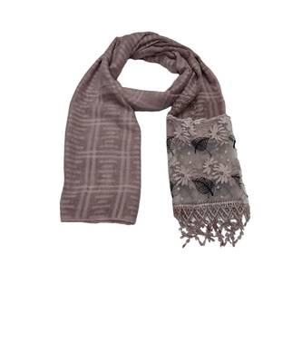 Designer Cotton Scarf With  Floral Patch work and Delicate leave shape embroidery  and Beautiful Fringes  Purple 1
