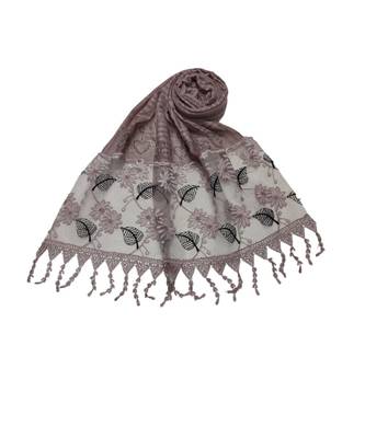 Designer Cotton Scarf With  Floral Patch work and Delicate leave shape embroidery  and Beautiful Fringes  Purple 2