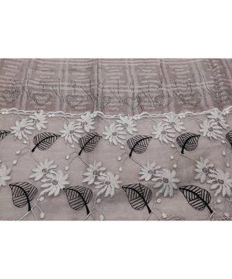Designer Cotton Scarf With  Floral Patch work and Delicate leave shape embroidery  and Beautiful Fringes  Purple 4