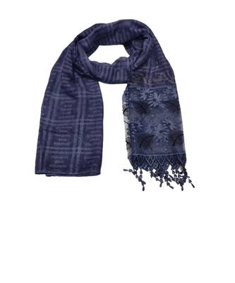 Designer Cotton Scarf With  Floral Patch work and Delicate leave shape embroidery  and Beautiful Fringes  Dark Blue 1