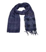 Designer Cotton Scarf With  Floral Patch work and Delicate leave shape embroidery  and Beautiful Fringes  Dark Blue