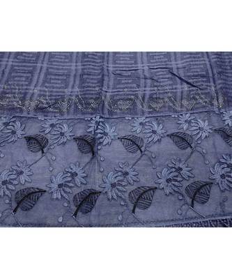 Designer Cotton Scarf With  Floral Patch work and Delicate leave shape embroidery  and Beautiful Fringes  Dark Blue 4