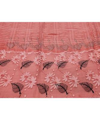 Designer Cotton Scarf With  Floral Patch work and Delicate leave shape embroidery  and Beautiful Fringes  Dark Orange 4