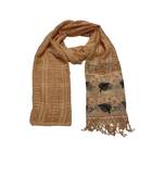 Designer Cotton Scarf With  Floral Patch work and Delicate leave shape embroidery  and Beautiful Fringes  Light Orange
