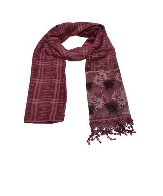 Designer Cotton Scarf With  Floral Patch work and Delicate leave shape embroidery  and Beautiful Fringes  Maroon 1