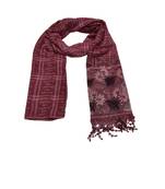 Designer Cotton Scarf With  Floral Patch work and Delicate leave shape embroidery  and Beautiful Fringes  Maroon