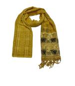 Designer Cotton Scarf With  Floral Patch work and Delicate leave shape embroidery  and Beautiful Fringes  Yellow