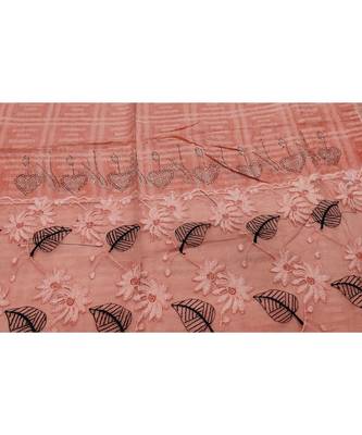 Designer Cotton Scarf With  Floral Patch work and Delicate leave shape embroidery  and Beautiful Fringes  Peach 4