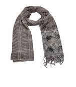 Designer Cotton Scarf With  Floral Patch work and Delicate leave shape embroidery  and Beautiful Fringes  Purplish Grey