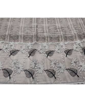 Designer Cotton Scarf With  Floral Patch work and Delicate leave shape embroidery  and Beautiful Fringes  Purplish Grey 4