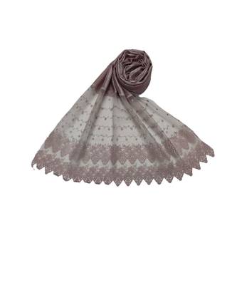 Specially Carfted Cotton and Net Hijabs/ stole  With Tiny Diamonds and Intricate Machine Embroidery  Purple 2