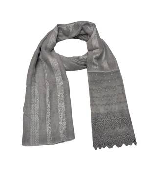 Specially Carfted Cotton and Net Hijabs/ stole  With Tiny Diamonds and Intricate Machine Embroidery  Light Grey 1