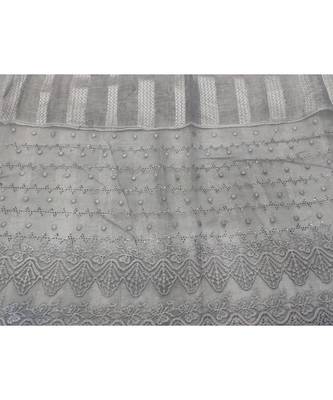 Specially Carfted Cotton and Net Hijabs/ stole  With Tiny Diamonds and Intricate Machine Embroidery  Light Grey 4