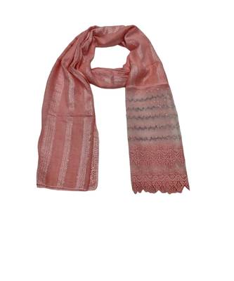 Specially Carfted Cotton and Net Hijabs/ stole  With Tiny Diamonds and Intricate Machine Embroidery  Light Pink 1