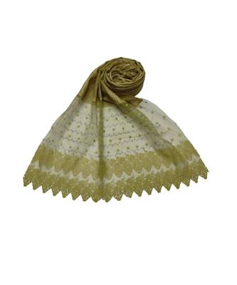 Specially Carfted Cotton and Net Hijabs/ stole  With Tiny Diamonds and Intricate Machine Embroidery  Green 2