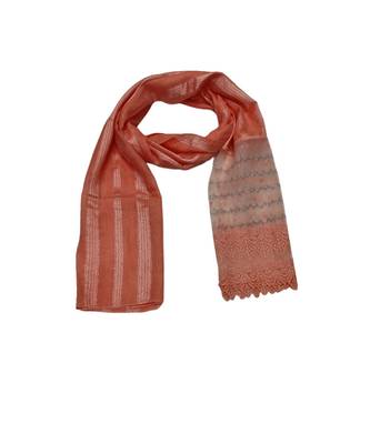 Specially Carfted Cotton and Net Hijabs/ stole  With Tiny Diamonds and Intricate Machine Embroidery  Peach 1