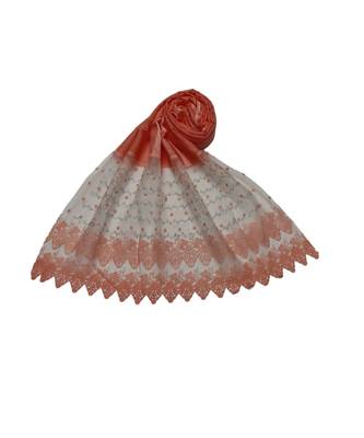 Specially Carfted Cotton and Net Hijabs/ stole  With Tiny Diamonds and Intricate Machine Embroidery  Peach 3