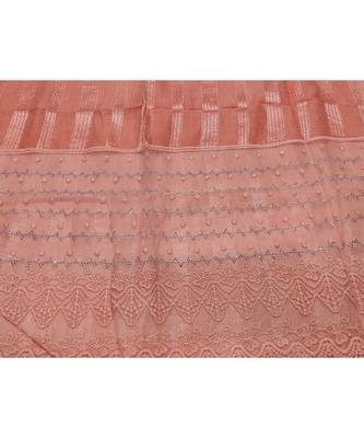 Specially Carfted Cotton and Net Hijabs/ stole  With Tiny Diamonds and Intricate Machine Embroidery  Peach 4