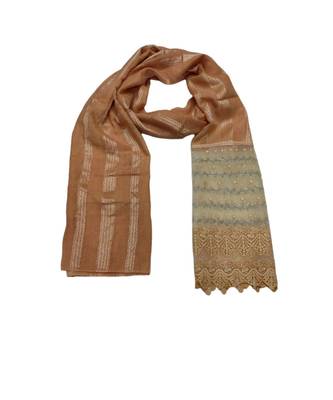 Specially Carfted Cotton and Net Hijabs/ stole  With Tiny Diamonds and Intricate Machine Embroidery  Light Orange 1