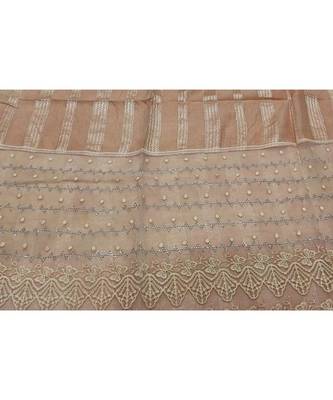 Specially Carfted Cotton and Net Hijabs/ stole  With Tiny Diamonds and Intricate Machine Embroidery  Light Orange 4