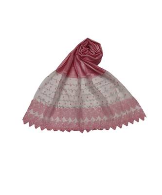 Specially Carfted Cotton and Net Hijabs/ stole  With Tiny Diamonds and Intricate Machine Embroidery  Pink 2