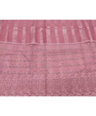 Specially Carfted Cotton and Net Hijabs/ stole  With Tiny Diamonds and Intricate Machine Embroidery  Pink 4