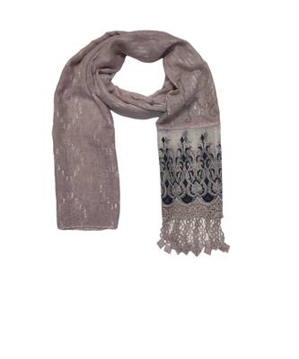 Newly arrived Cotton and Net Stole  Tiny Diamond Motis Around the Elegant Thread Embroidery and Delicate Fringes  Purple 1