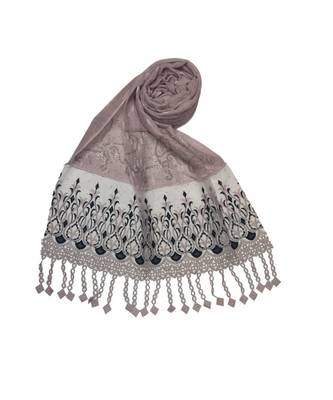 Newly arrived Cotton and Net Stole  Tiny Diamond Motis Around the Elegant Thread Embroidery and Delicate Fringes  Purple 3