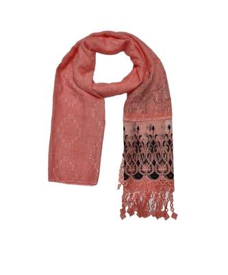 Newly arrived Cotton and Net Stole  Tiny Diamond Motis Around the Elegant Thread Embroidery and Delicate Fringes  Orange 1