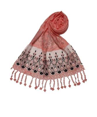 Newly arrived Cotton and Net Stole  Tiny Diamond Motis Around the Elegant Thread Embroidery and Delicate Fringes  Orange 3