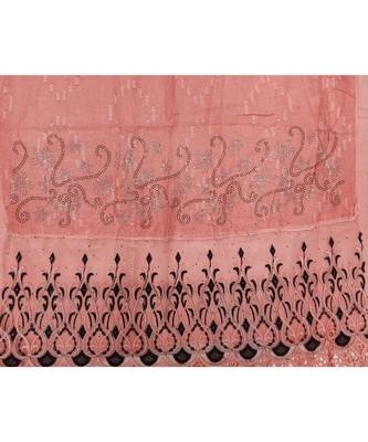 Newly arrived Cotton and Net Stole  Tiny Diamond Motis Around the Elegant Thread Embroidery and Delicate Fringes  Orange 4