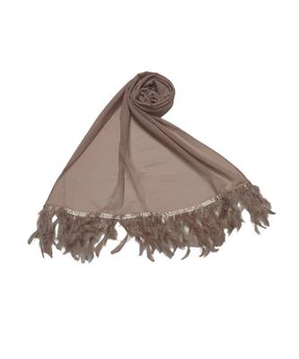 The Feather Collection  Simple Stole with Soft Feathers atteched to it  Pastel Brown 2